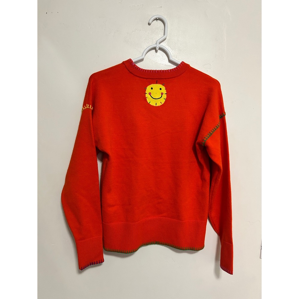Kerri Rosenthal Orange Next SMILE ON‎ YOU Smiley Sun Knit Sweater Top Size S - Picture 8 of 16